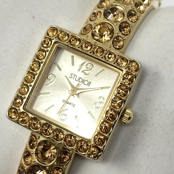 Studio Time Accessories - Studio Time Watch Women 23mm Gold Tone Orange Crystal Bling New Battery 6.75"